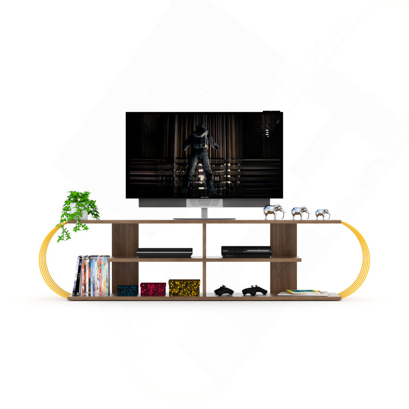 Meuble télé Mid-Century, Noyer / jaune