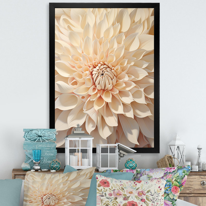 Minimalisme dahlia beige sur toile, H 20 po x l 12 po x P 1 po, Cadre simple noir