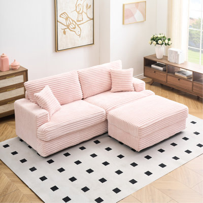 87,98 pouces de velours côtelé rose à 3 places, un seul pied de rangement, quatre coussins, un design moderne pour le salon et le bureau, une structure à ressorts, une mousse à mémoire de forme avec une récupération rapide