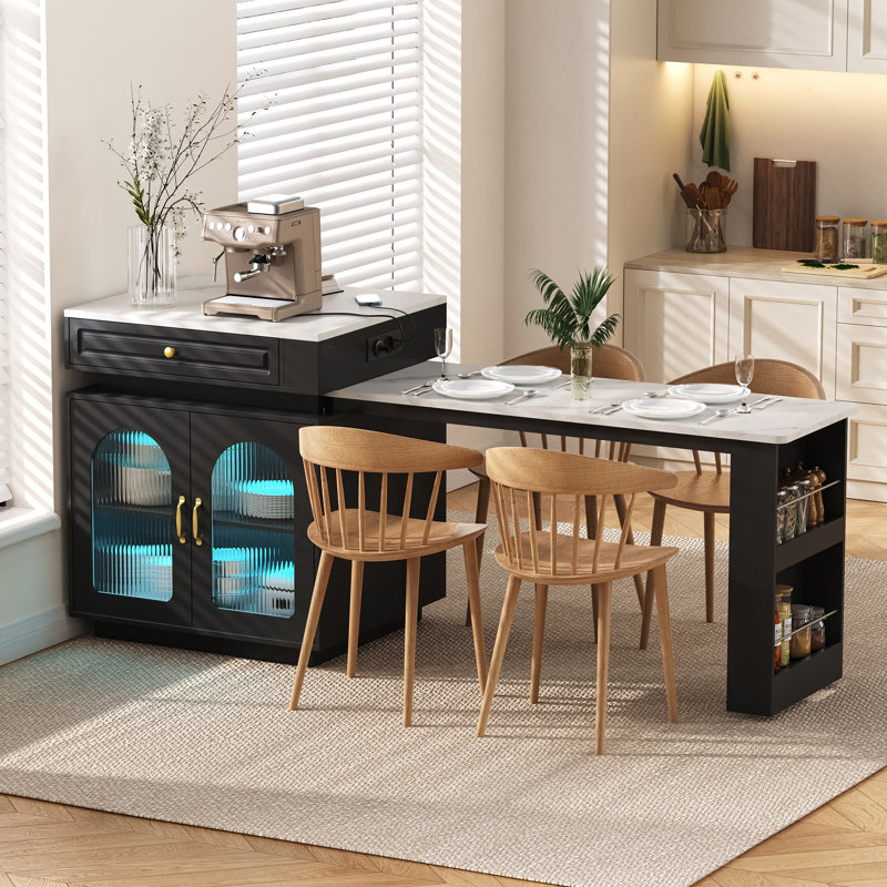 128 cm W Kitchen Island with, Black