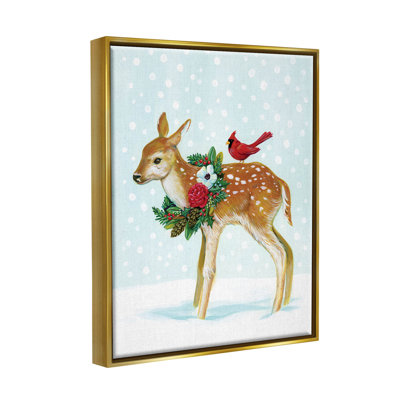 «Snowy Deer Holiday Cardinal» par Laura Marr - impression sur bois