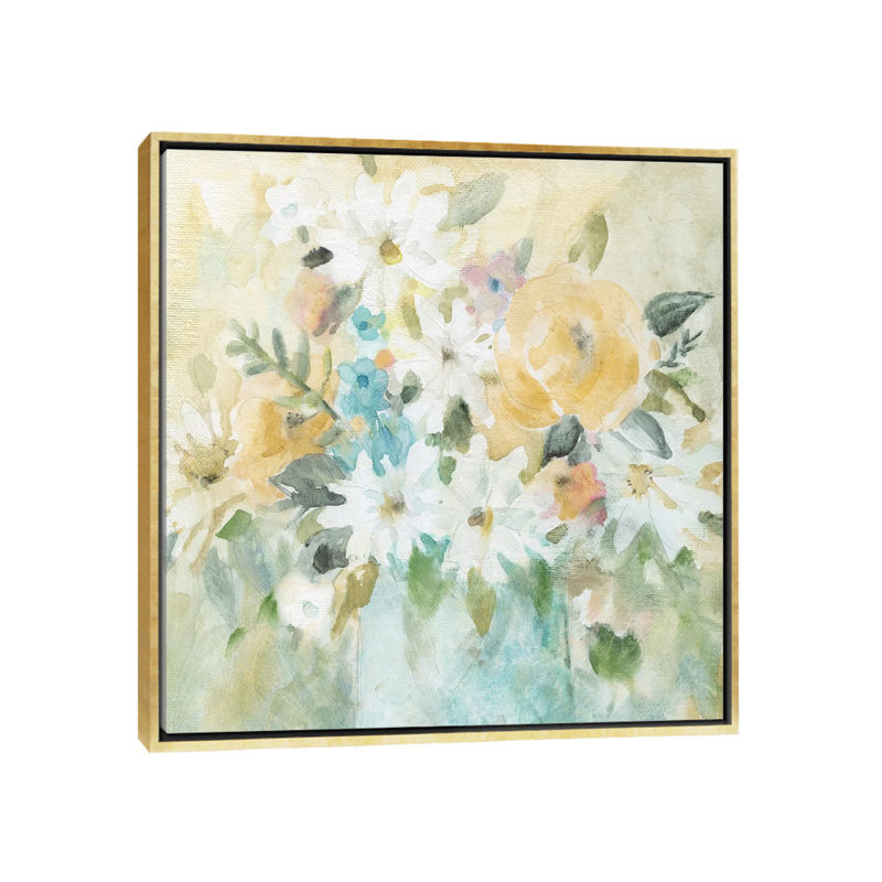 «Daisy Ensemble» par Carol Robinson - reproduction d'art, Toile encadrée d'or, H 26 po x l 26 po x P 1,5 po, Aucun mat