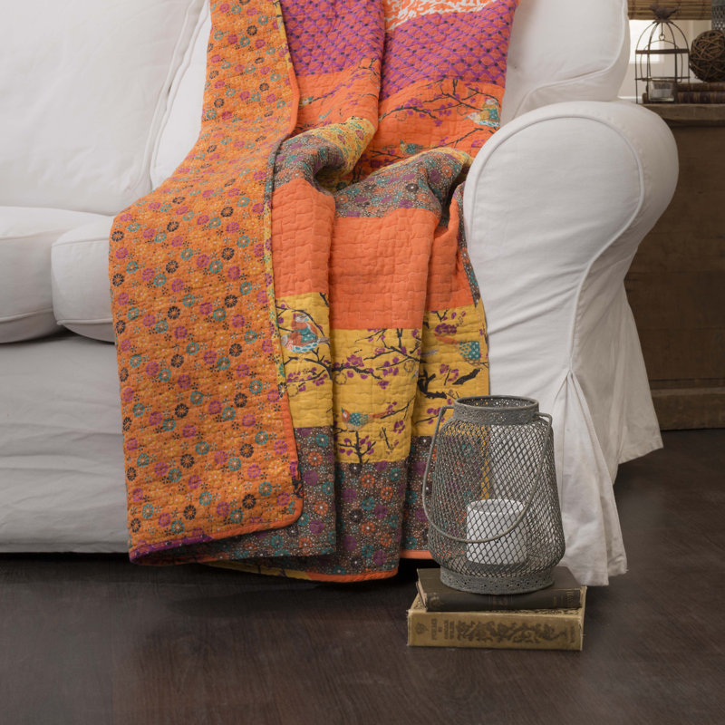 Tangerine Boho Chic Reversible Cotton Throw Blanket 50"x60"