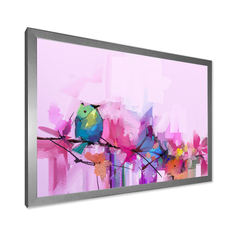 Pinceau rose et mauve, reproduction sur toile flottante, H 24 po x l 36 po x P 1 po, Cadre photo argenté