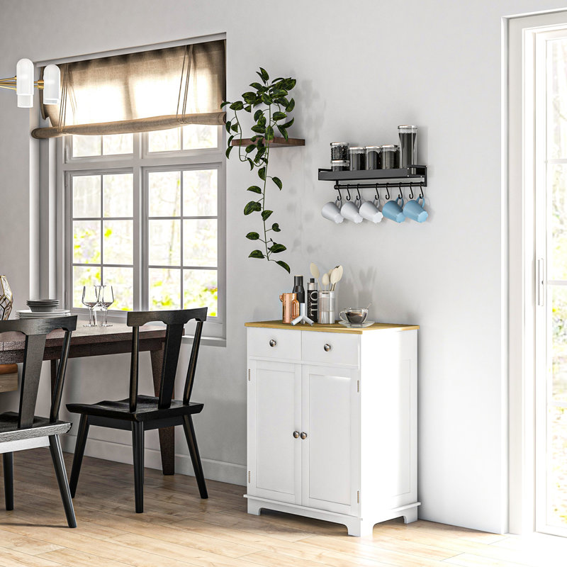 Buffet de cuisine moderne en bois massif patiné avec 2 tiroirs, portes et tablette ajustable
