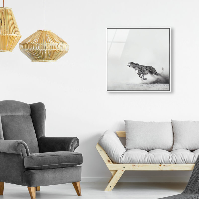 Cheetah Run High-Gloss Frameless Acrylic Glass Wall Art Animals Print by Oliver Gal, Ready to Hang, 12 x 12, 21" H x 21" W