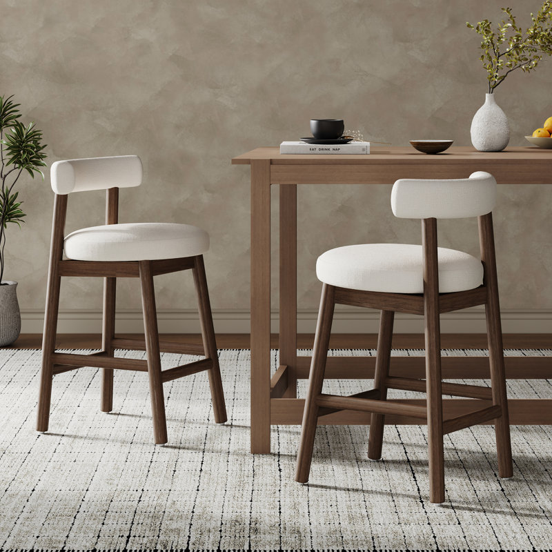 Tabourets de comptoir rembourrés 26,77 po Colten, Noyer, Beige, 4