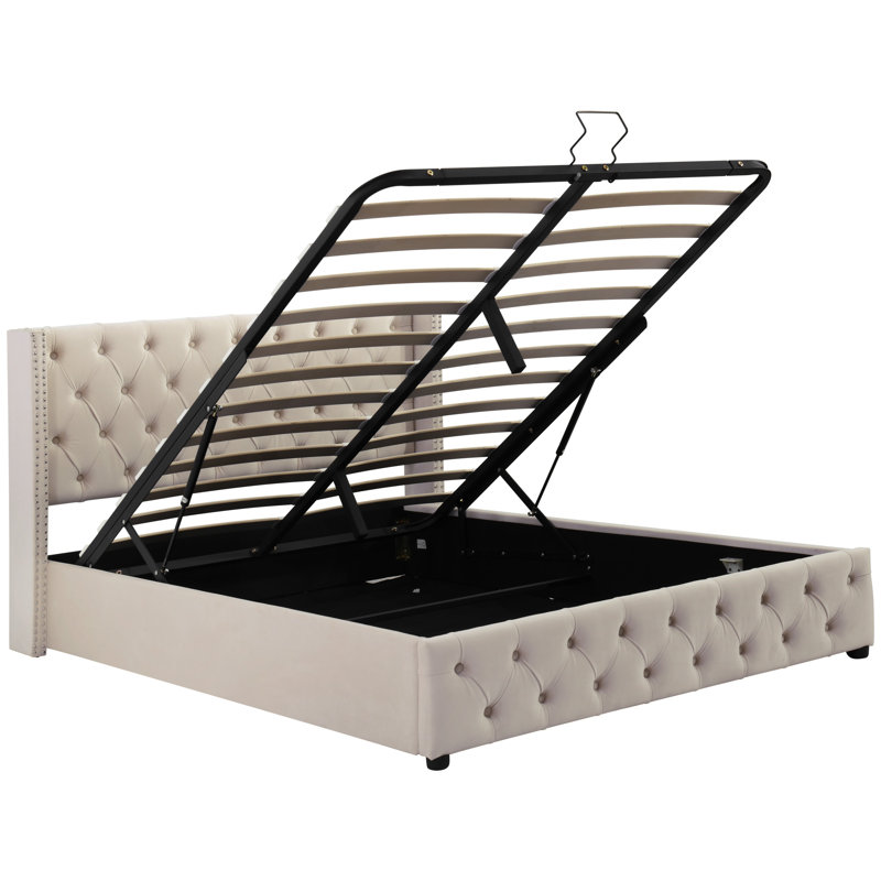 Basildene Upholstered Bed, European Double (140 x 200cm), Beige