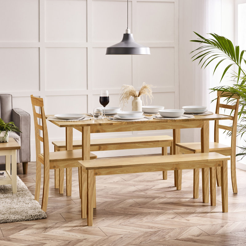 Alissah Solid Wood Extending Dining Table With 2 Whitley Chairs & 2 Alcazar Benches - Farmhouse, Oak
