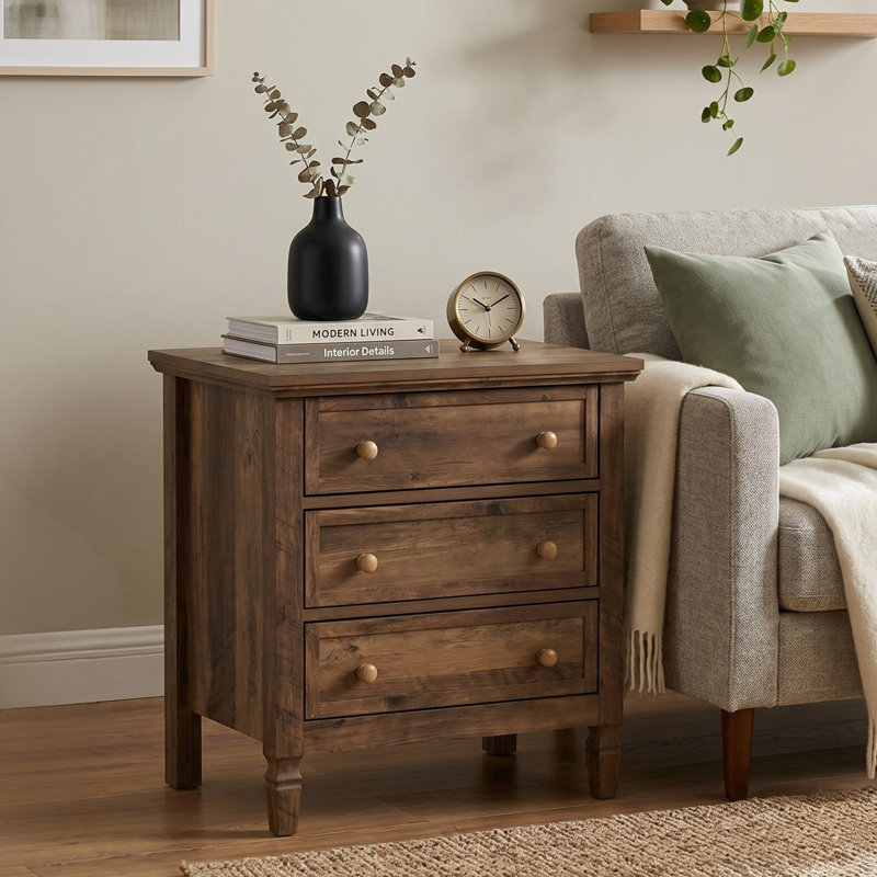 Ensemble de 2 tables de chevet 3 tiroirs, table de chevet avec tiroirs de rangement, table de chevet pour la chambre à coucher, table de bout ou table d'appoint Lilac, brun