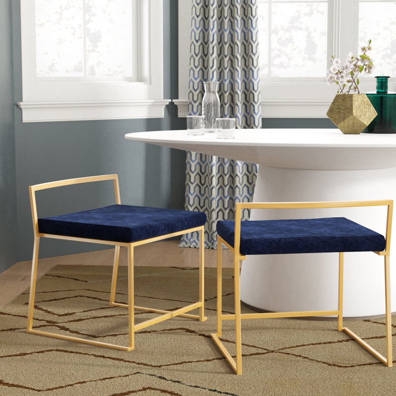 Derik 19'' H Velvet Upholstered Metal Side Chair, Blue Velvet, Silver
