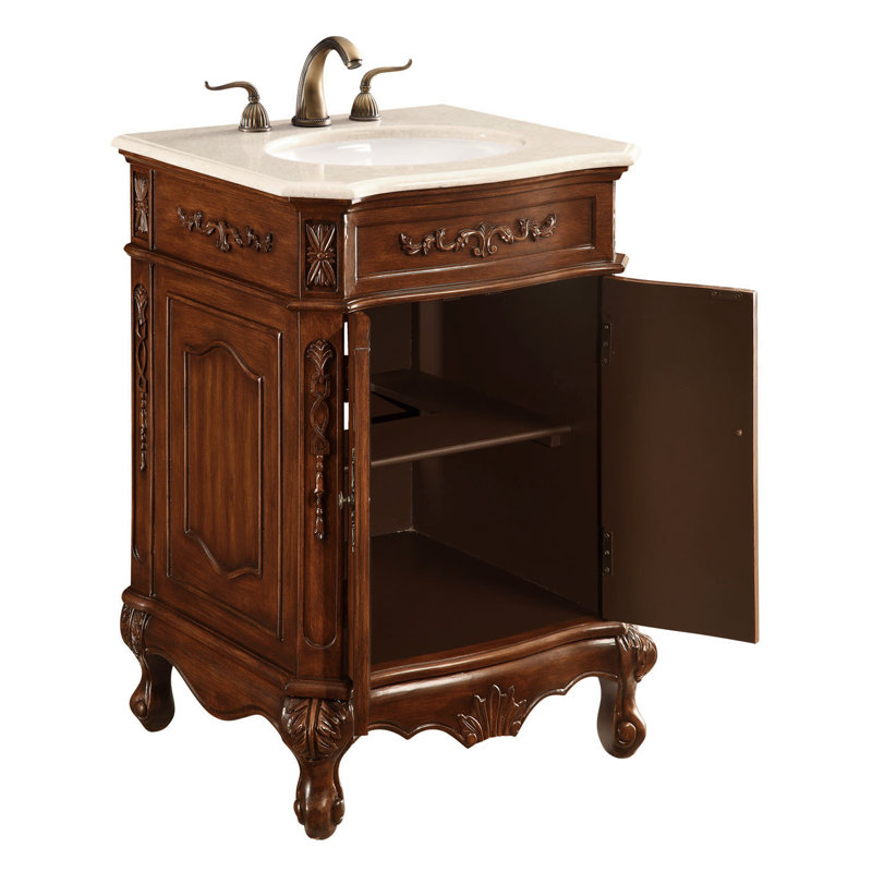 Lunette 24'' Single Bathroom Vanity with Top, Ivory White, Teak
