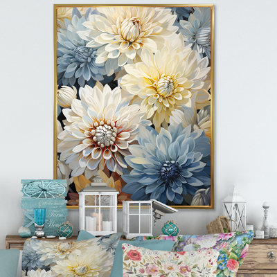 Blooming Mums en beige et bleu sur toile