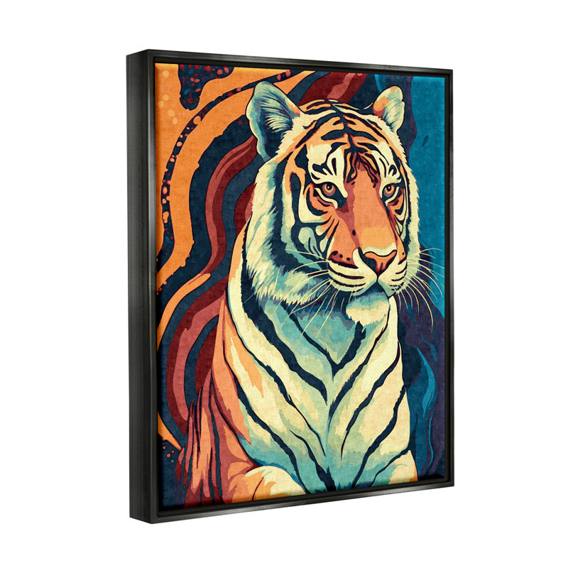 Tigre sauvage, reproduction d'art sur toile, H 21 po x l 17 po x P 1,7 po, Cadre flottant noir de jais