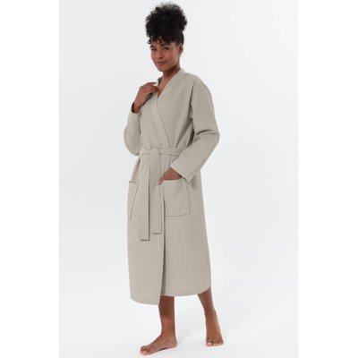 Peignoir blanc gaufré léger pour femme avec col châle pour femme