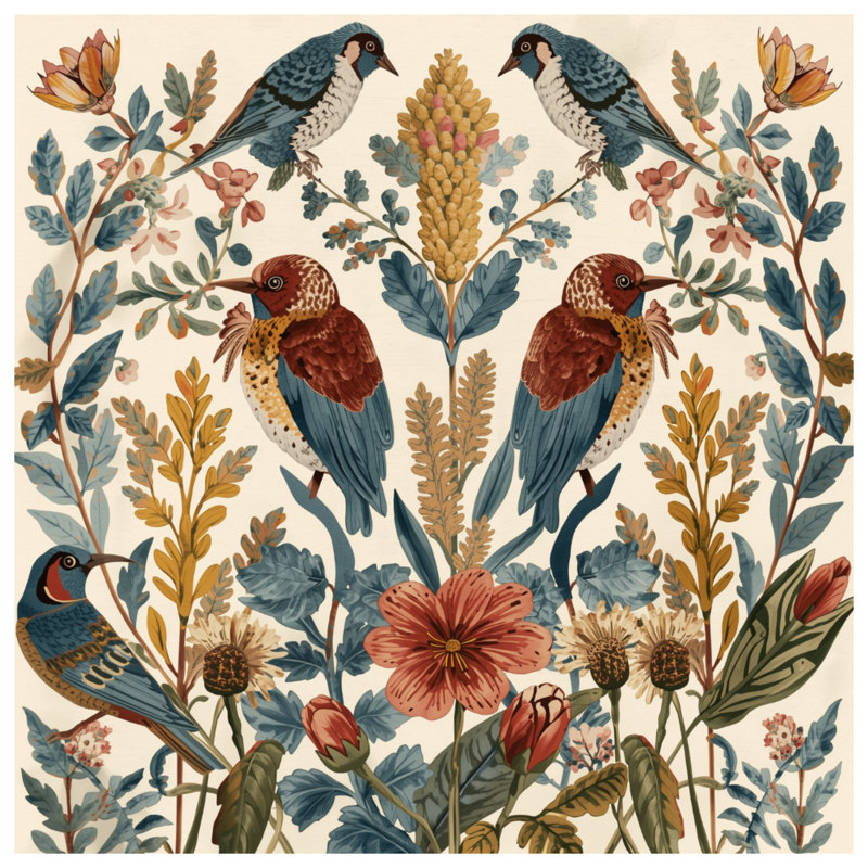 Couvre-lit matelassé oiseaux et fleurs toutes tailles, Double