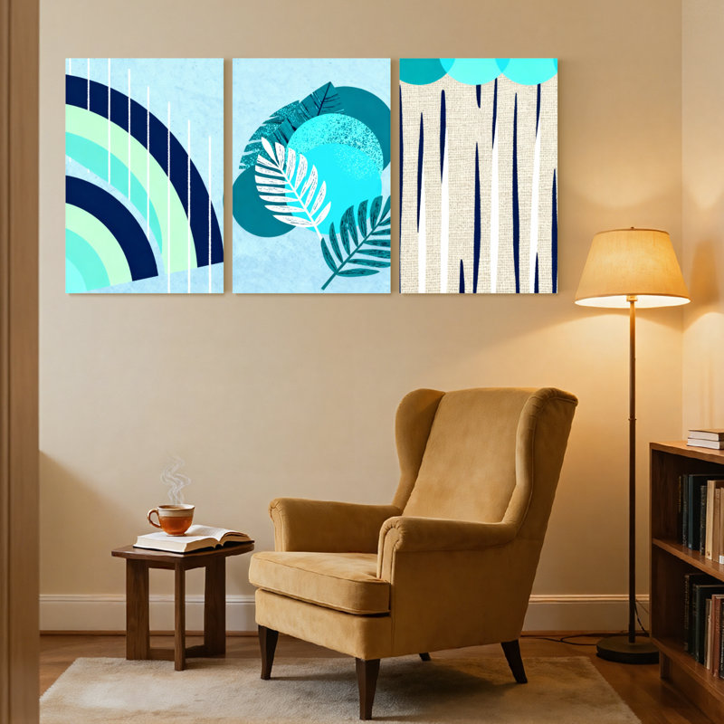 Ensemble de 3 reproductions d'art contemporain sur toile abstraites arc-en-ciel et rayures texturées Boho, H 18 po x l 36 po