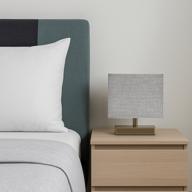 Slimline Metal Rectangle 28cm Bedside Lamp, Grey