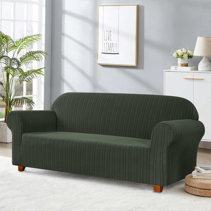 Box Cushion Loveseat Slipcover, Olive Green