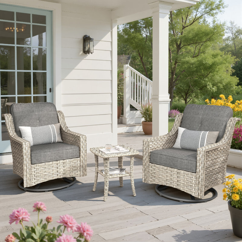 Emanuell 2 - Person Patio Conversation Set with Cushions, Gray