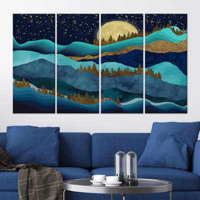 Pleine lune paysage de montagne, reproduction d'art sur toile - décor contemporain, toile tendue 4P
