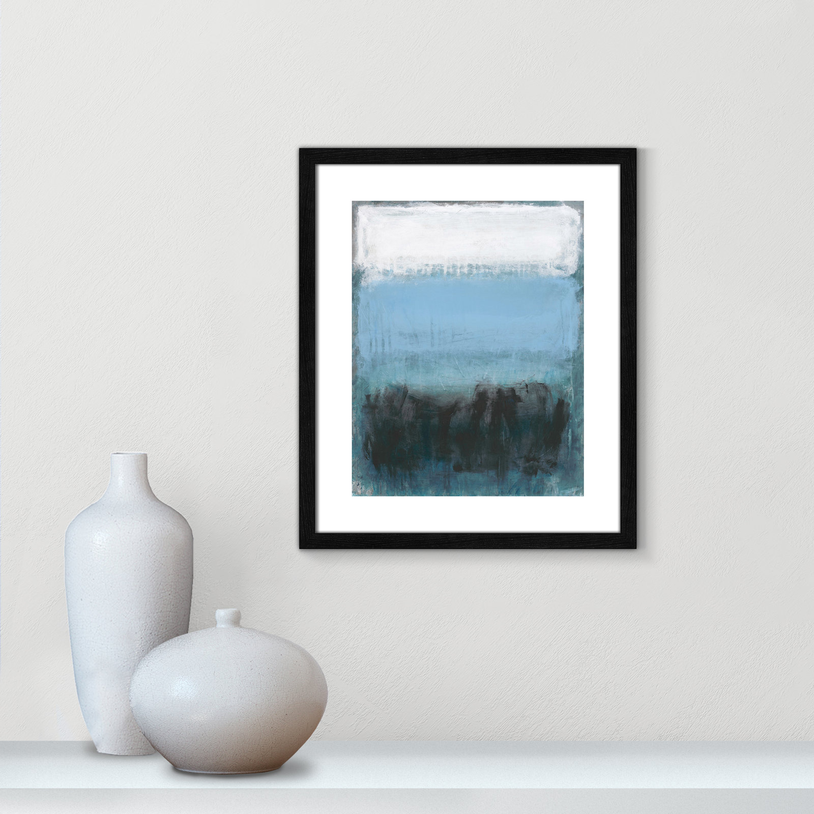 Arboles "Coastal Nightfall" Painting by Filippo Ioco, 19" H x 16" W x 0.75" D, Black Wood Grain Framed Paper, White