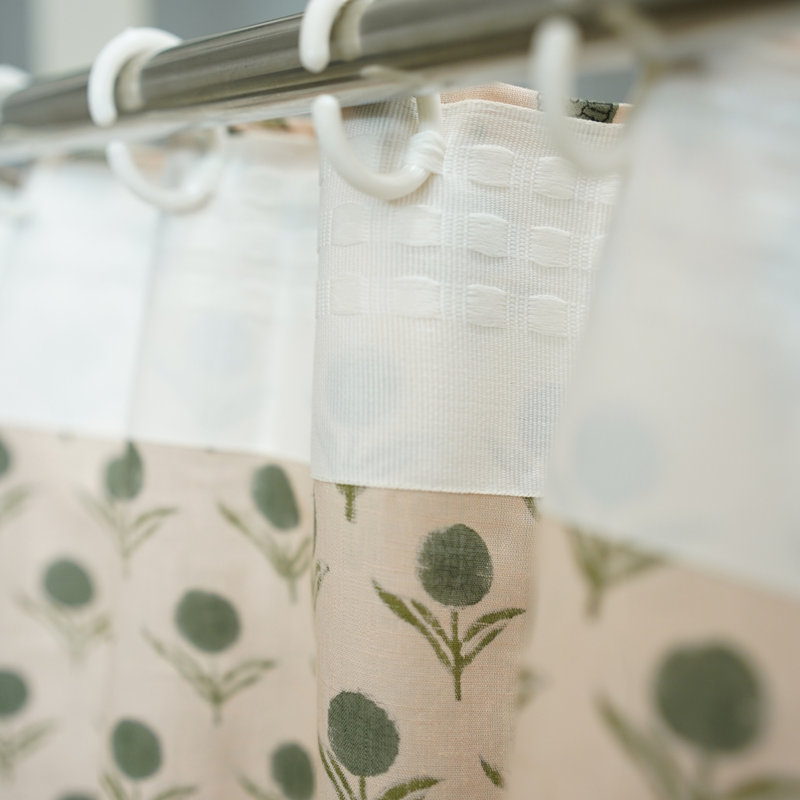 Luxury Linen Curtain with Artisan Block Print Handcrafted Beauty, Ganda Pushp, Blue, 54" W x 96" L