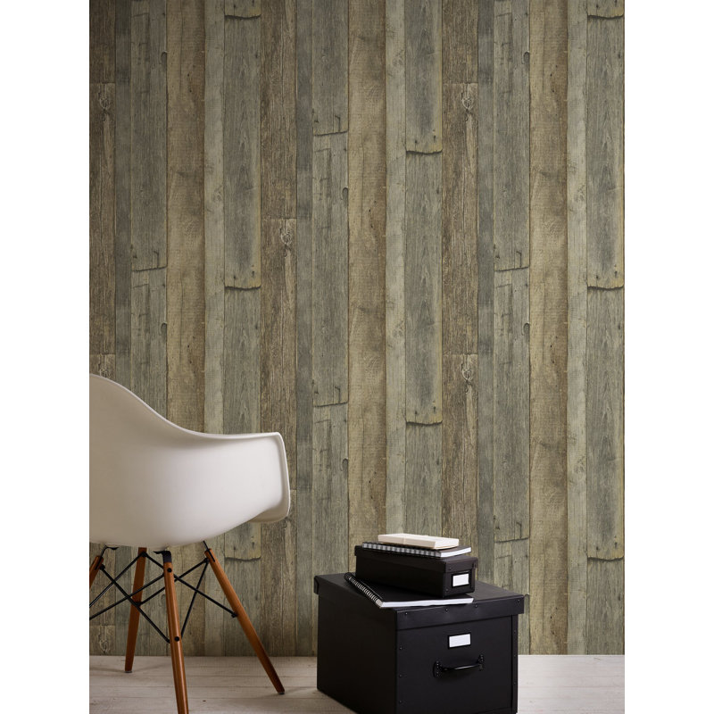 Rouleau de papier peint effet bois récupéré Woods and Wicker Collection, Beige