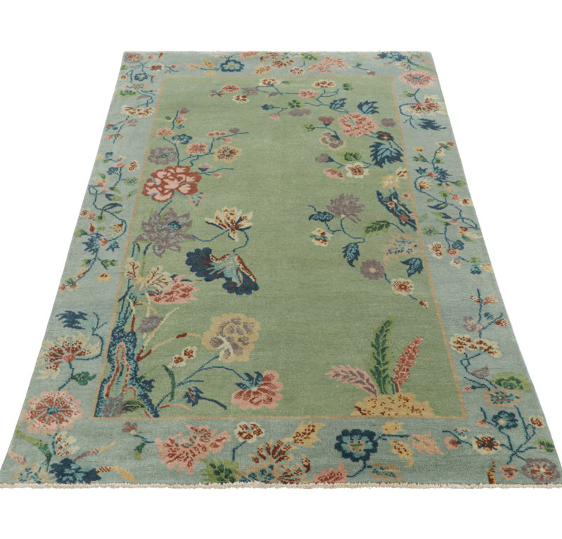 Art Deco Hand Knotted Wool Geometric Area Rug, Rectangle 5' x 7'