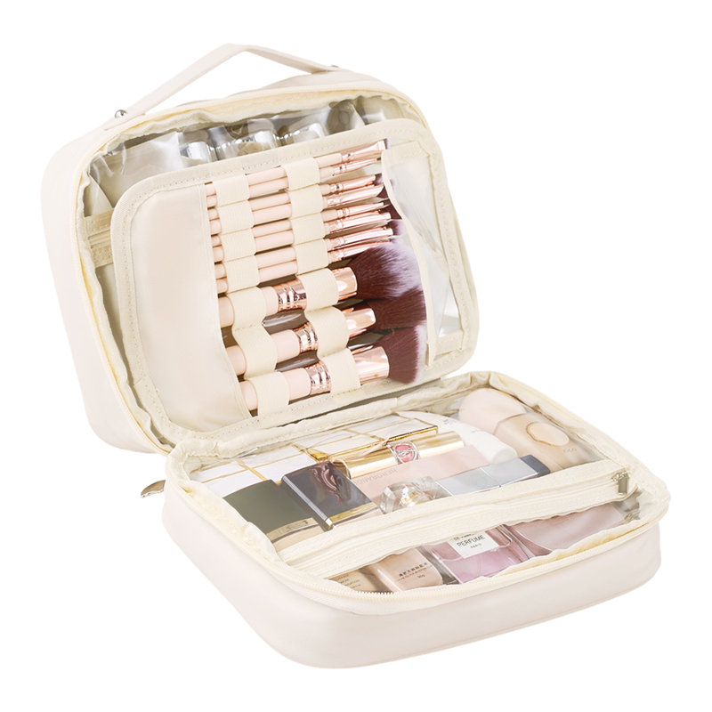 PU Leather；Polyester；PVC；Nylon Zipper Makeup Organiser, Beige