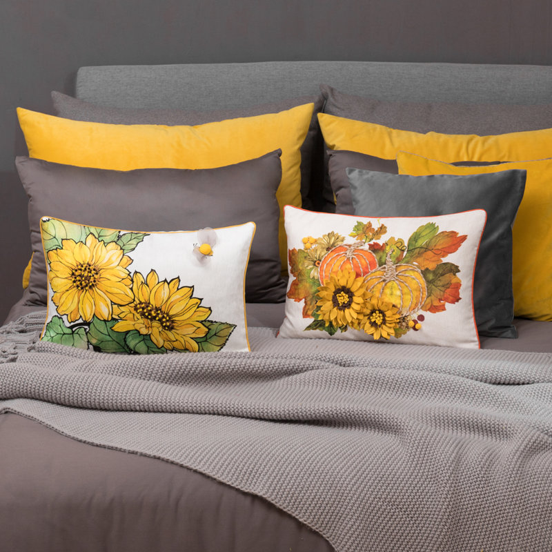 Sunflower 3D Bee Chenille Throw Pillow Cover 14x20 inches