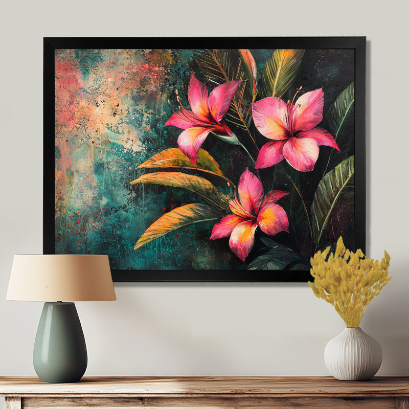 Matzke - Floral Large Wall Art, H 30 po x l 40 po, Cadre simple, Noir