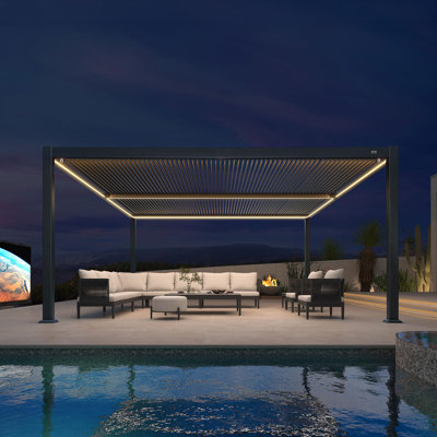 PURPLE LEAF 13' x 15' Louvered Pergola with LED Strip Lights and Control Panel for Patio Deck Garden Yard Gray