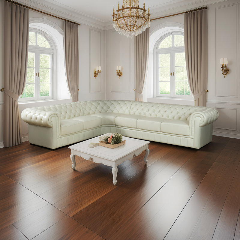 Sabria 138'' Leather Sofa, White Genuine Leather