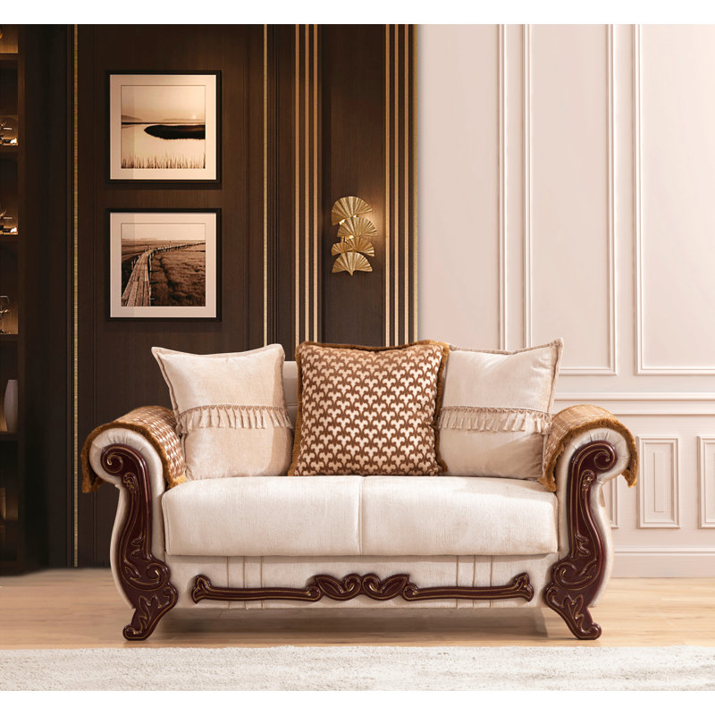 Causeuse de style traditionnel en bois d'ameublement en chenille de couleur beige
