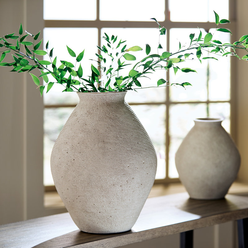 Metal Table Vase, 17" H x 13" W x 13" D, White