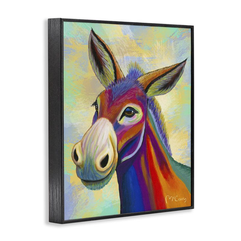 «Vibrant Donkey Expression», estampe numérique de Jadei, H 14 po x l 11 po, Giclée encadrée noir minuit