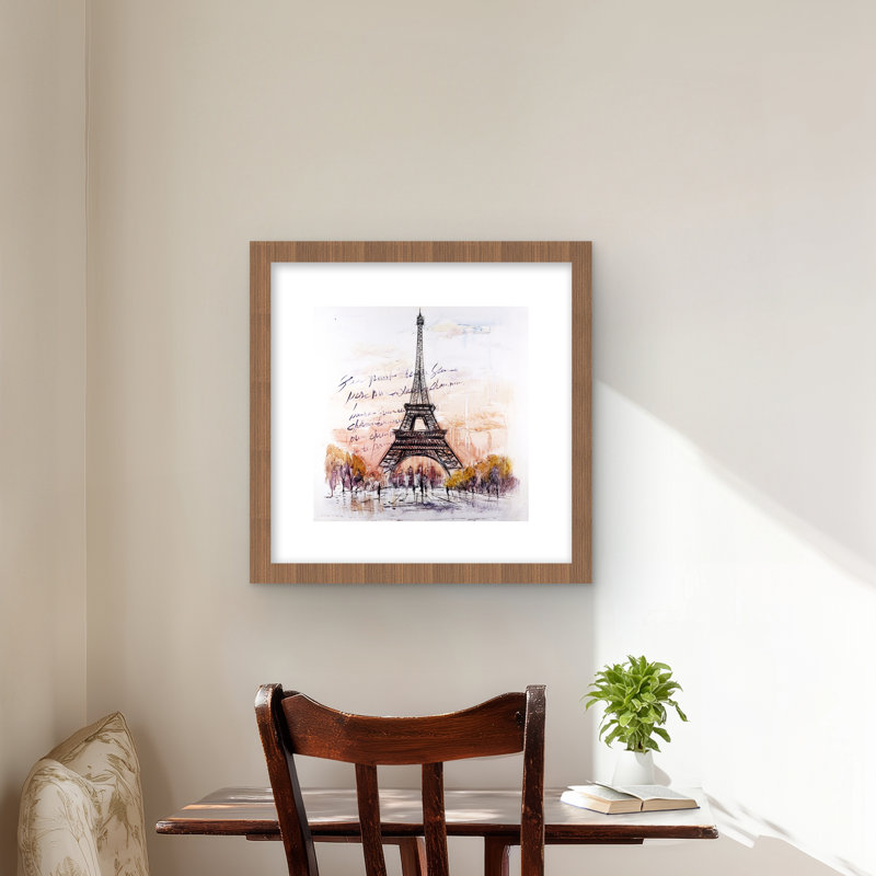 Eiffel Tower Sketch - Romantic Trees Framed Print for Decor