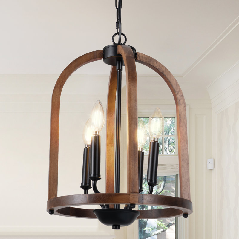 Lustres suspendus en bois brun à 4 lumières Farmhouse avec base de style bougie E12 pour le salon sans ampoules incluses
