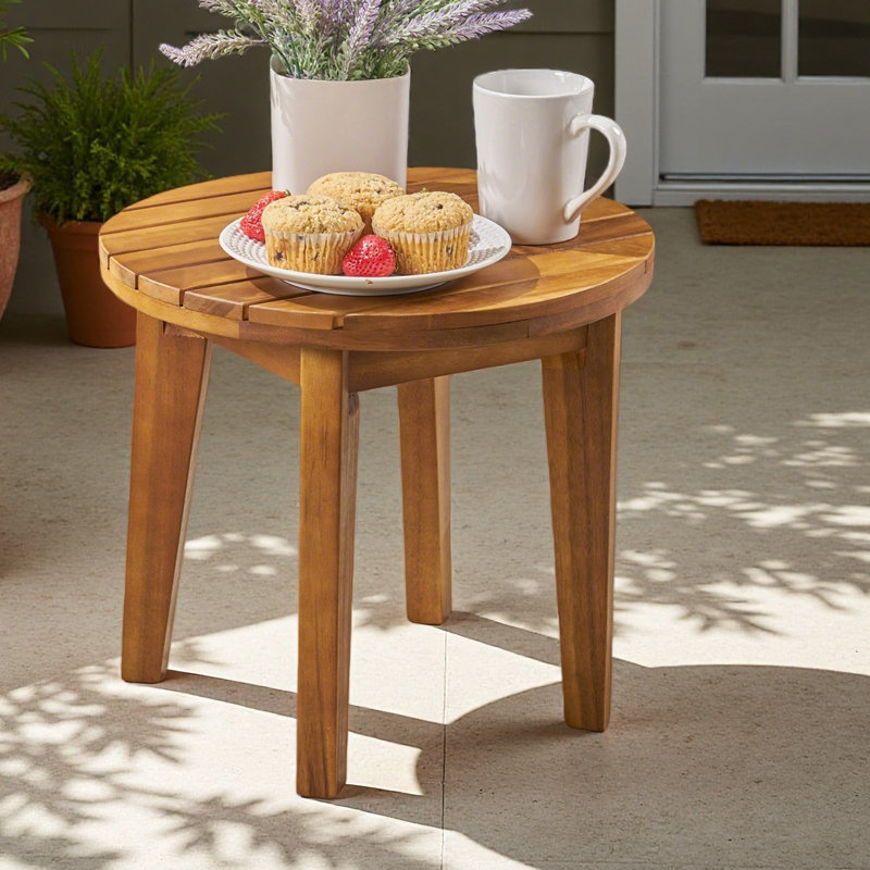 Outdoor 16" Acacia Wood Side Table, Yellow