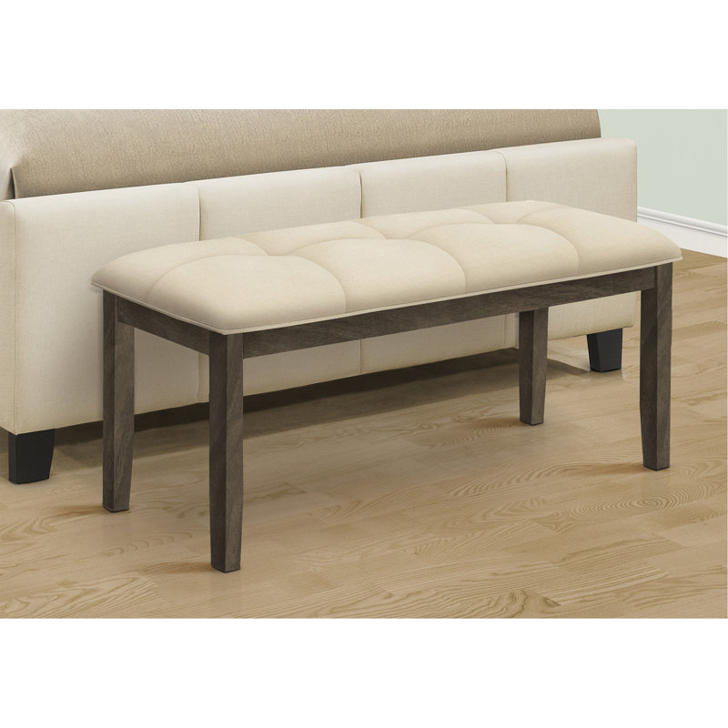 Banc, 44 po rectangulaire, salle à manger, vestibule, cuisine, couloir, rembourré, bois, tissu crème, bois massif gris, transitionnel