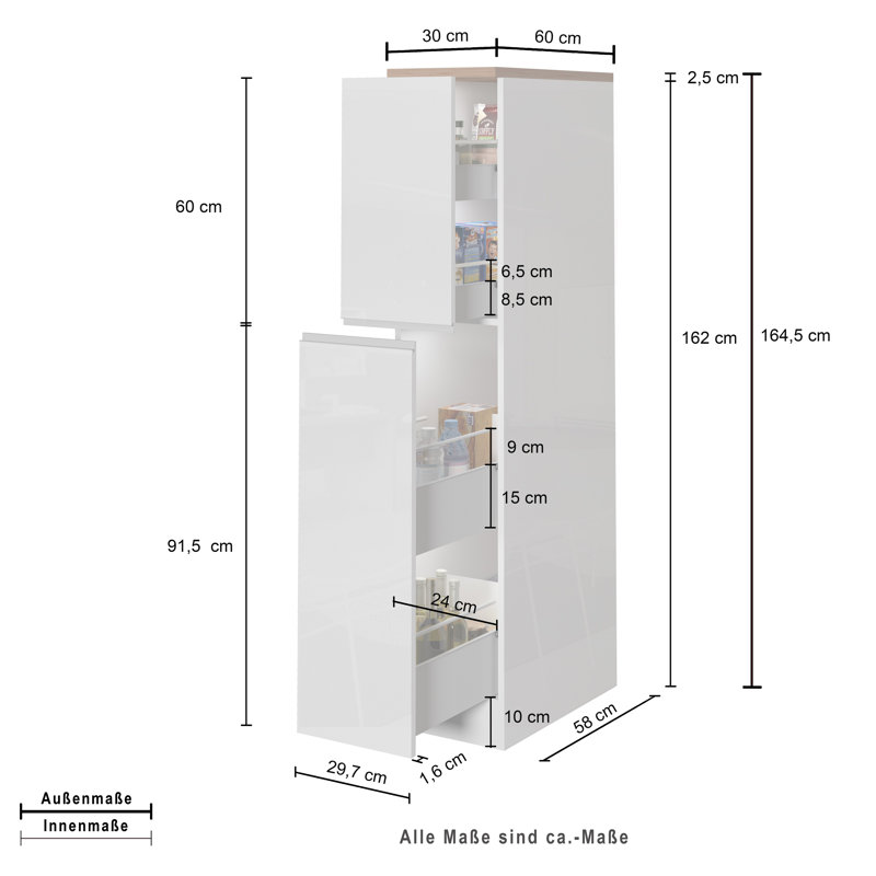 Pameal 164.5cm Kitchen Pantry, Oak Wood/Grey