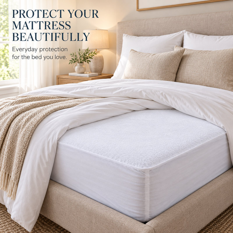 Continental Bedding Terry Waterproof Fitted Mattress Protector with Soft Breathable Surface & 18" Deep Pocket, Queen