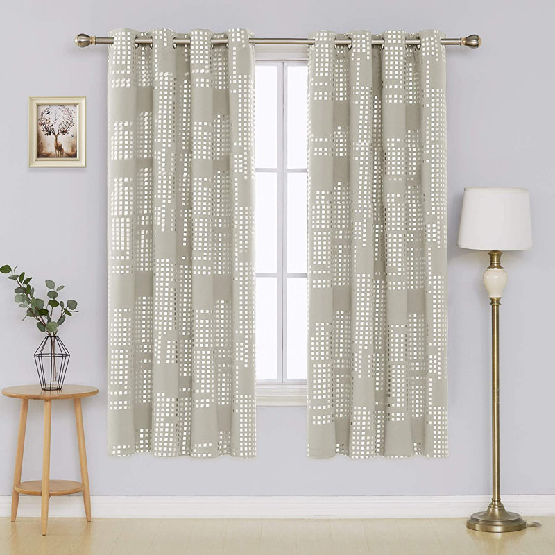 Albhie Geometric Room Darkening Thermal Curtain Panels, Light Beige, 38" W x 84" L