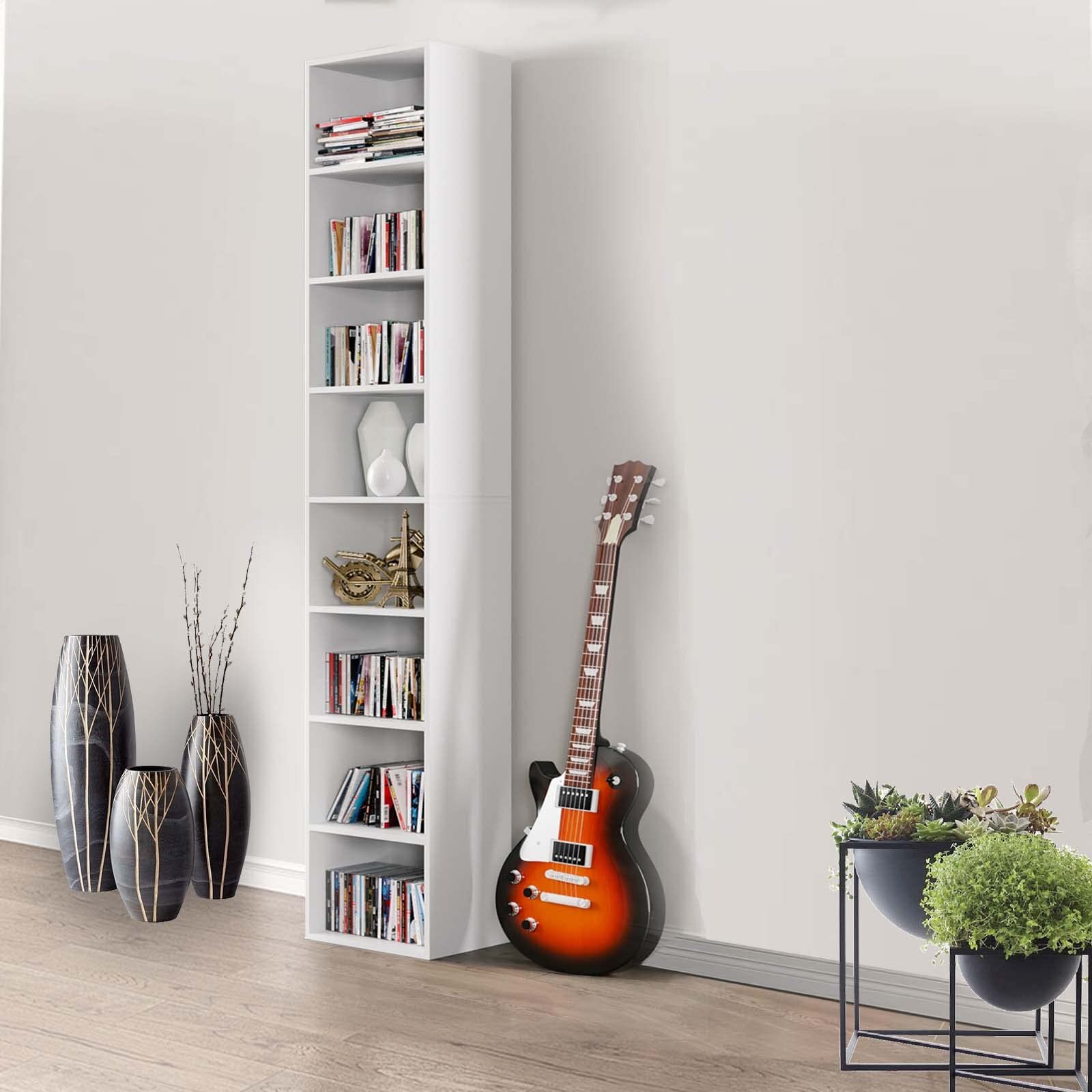 Gracyn 8-Tier Narrow Bookshelf with Adjustable Shelves Millwood Pines Color: White