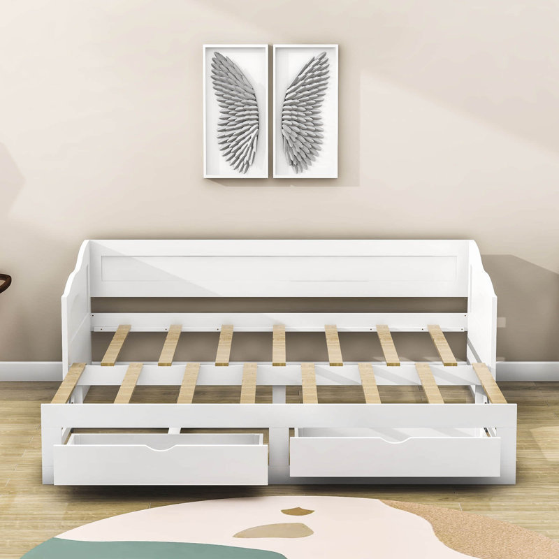 Twin Size 2 Drawers Daybed with Trundle, White