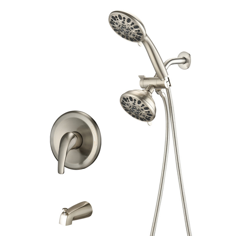 Tub Spout Shower System - Wall Mounted High Dual 2 In 1 Faucet. 7 Spray Modes To Unwind. . All Metal Structure. 1.8 Gpm. 59" Hose Length. 1/2" Connector Size With Faucet Valve. Head & Hand Shower.