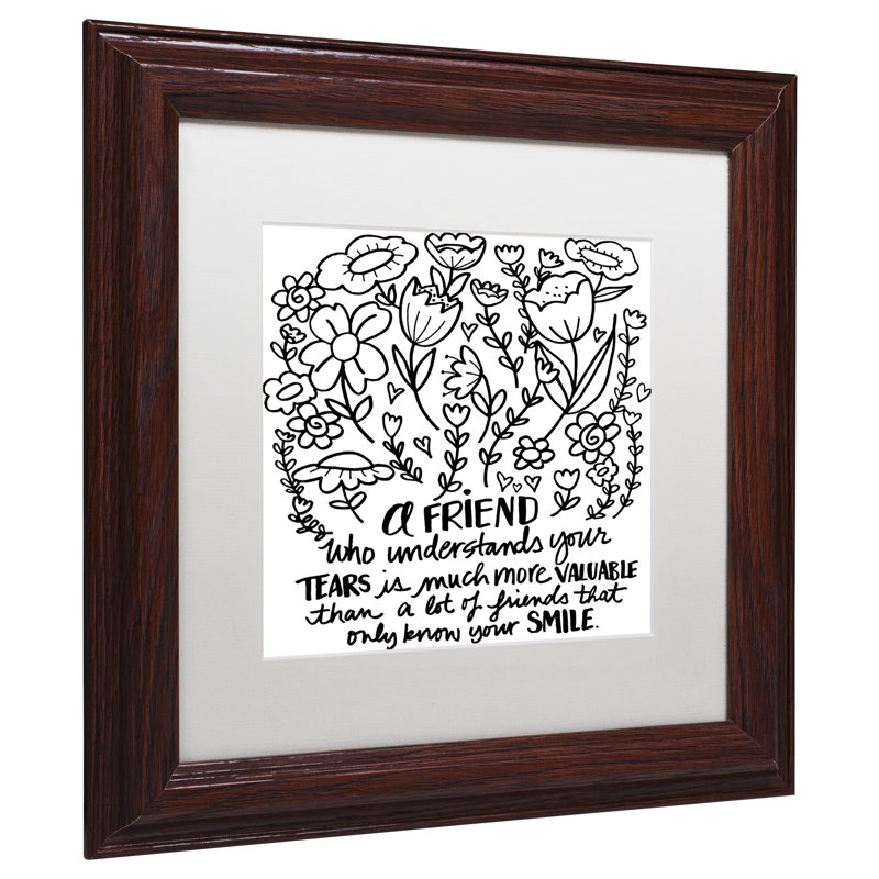 Arzel «A Friend», art textuel encadré, H 11 po x l 14 po x P 0,5 po, Blanc
