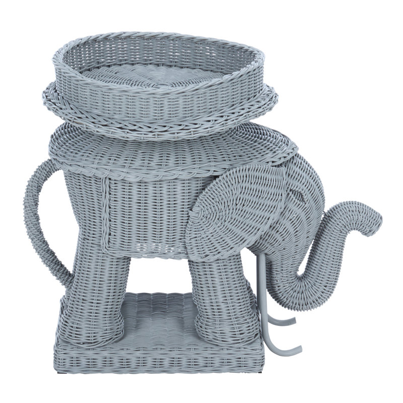 Bungalo Elephant Rattan Storage Accent Table, Gray