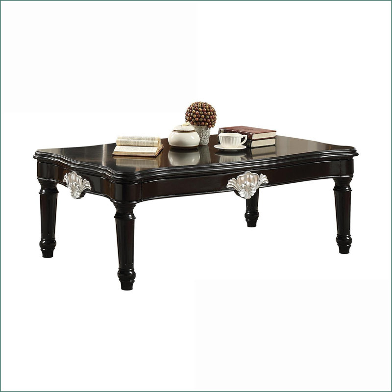 Table basse noire classique avec pieds tournés et amp; Plateau en bois festonné - Durable pour le salon